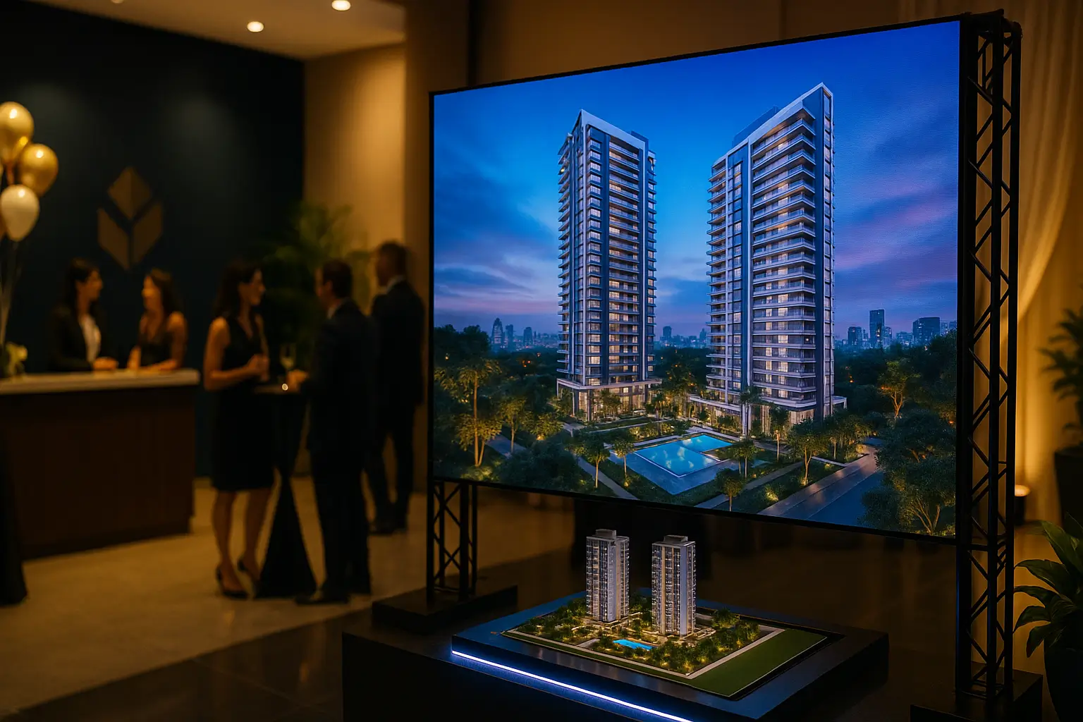 Painel de LED para imobiliárias e lançamentos: stands, fachadas e campanhas de plantão que geram visitas